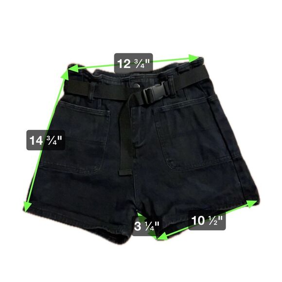 Unbranded Black High Waisted Denim Jean Shorts Seatbelt Belted Women’s Size S - Picture 5 of 5